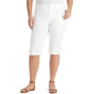 Gloria Vanderbilt Womens White Mid Rise Pockets Capris Pants Plus Size 24W New